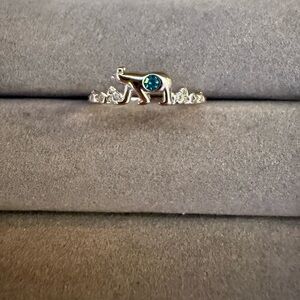 Silver Polar Bear Ring with Teal Gemstone and Mountain band